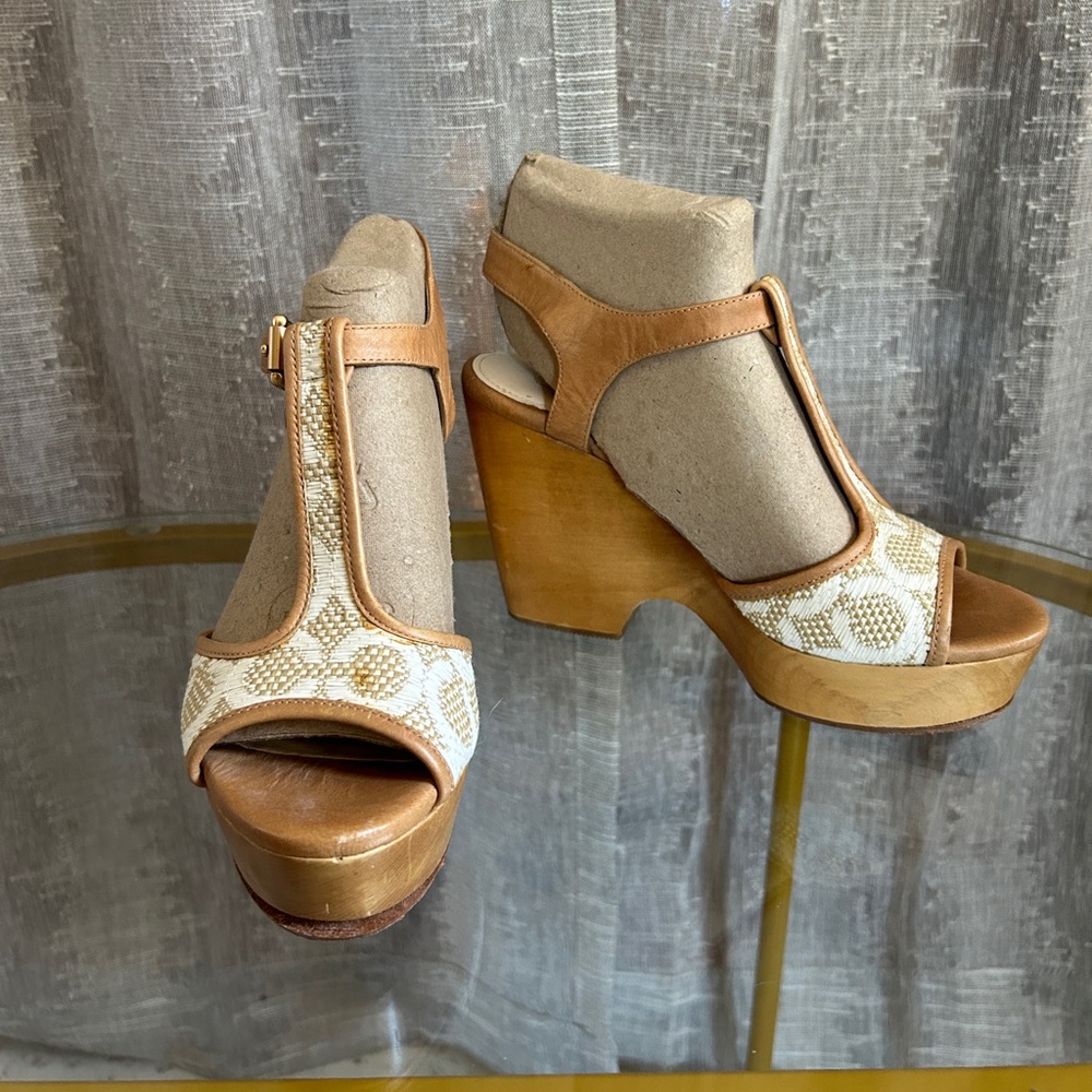 Coach “Nelly” Wood Wedge Platform Heels